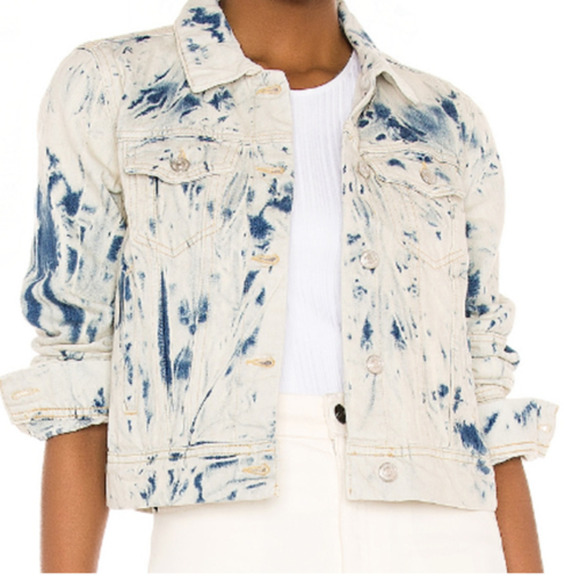 Free People Rumors Denim Jacket- WOMEN SMALL -Jones Tie Dye Blue Jean Jacket-NEW - Picture 2 of 7